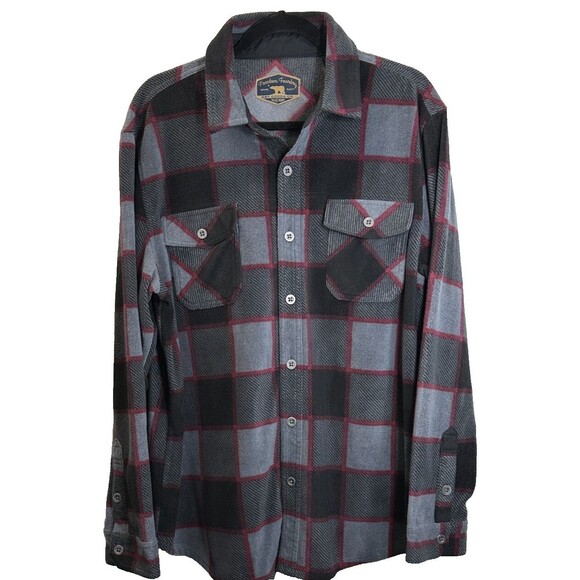 Freedom Foundry Shirt Men's Sz Large Plaid Plush Fleece Button Up Chest Pocket - Picture 1 of 14